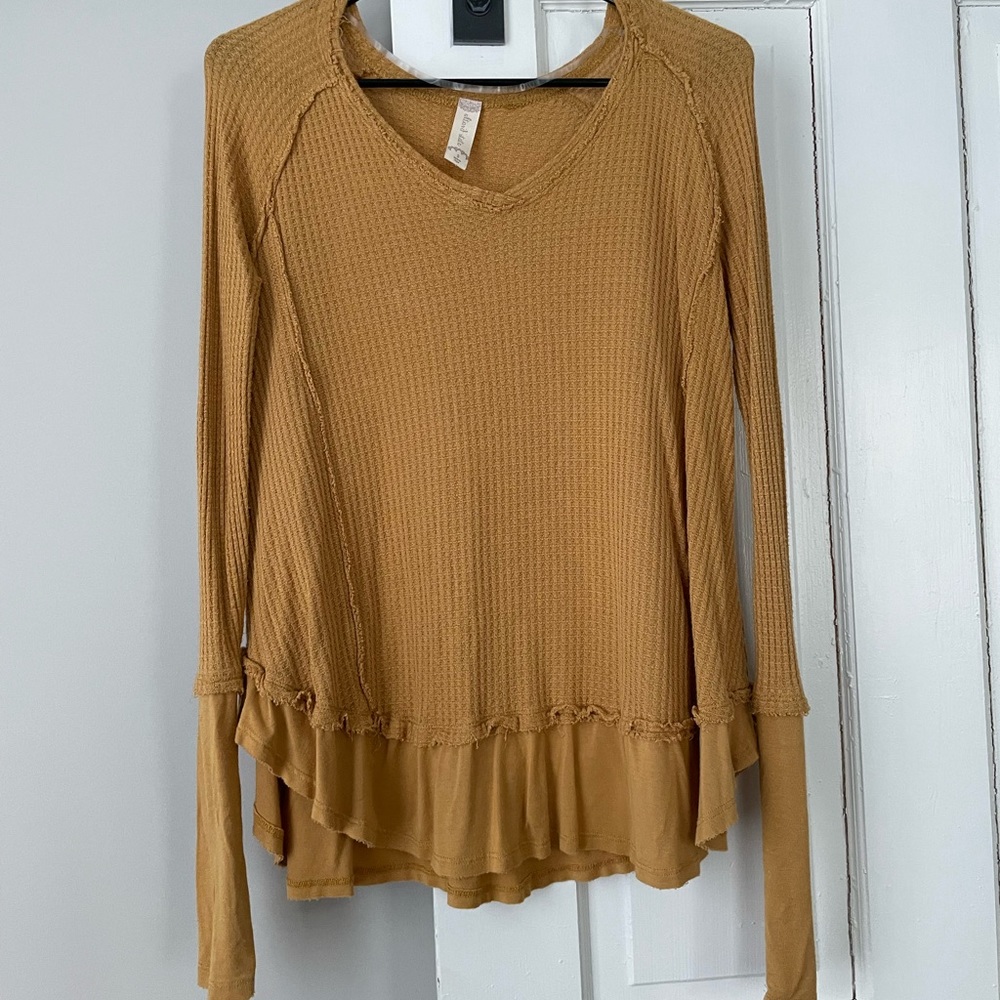 SOLD: Mustard Waffle knit long Sleeve